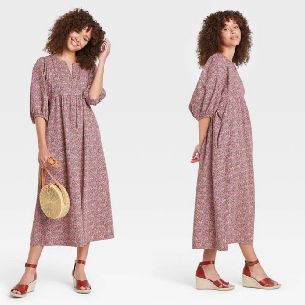Universal Thread Floral Print Balloon Long Sleeve Pink Dress XS, S, L, XL, XXL